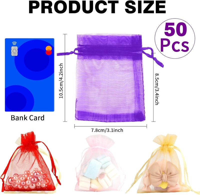BOEIAC Organza Bags, Sheer Organza Bag, 50Pcs,Small Organza Bags with Drawstring 3 x 4 inch, Jewelry Gift Bags, Mesh Party Wedding Favor Bags Mini Candy Bags for Christmas Party, Mix Color - Image 2